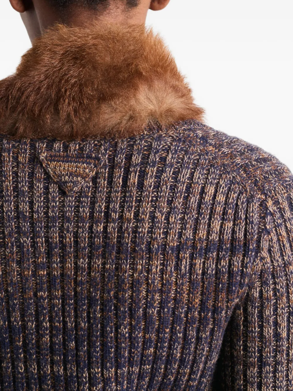 Prada Rib-knit V-neck Cardigan In Brown
