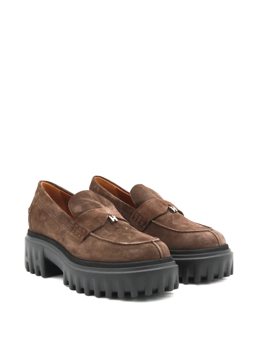 Hogan Platform Suede Loafers In Brown