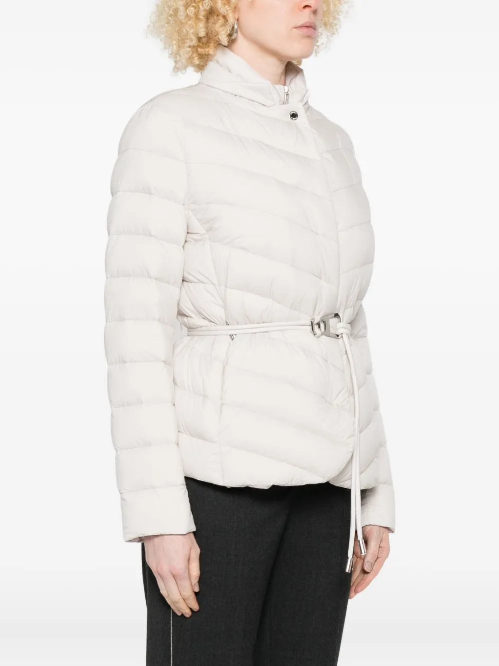 Moorer Quilted Belted Jacket In White