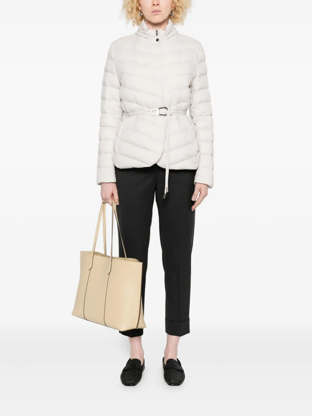 Moorer Quilted Belted Jacket In White