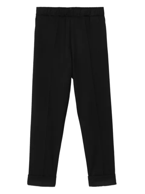 D.Exterior elastic-waistband cuffed straight trousers