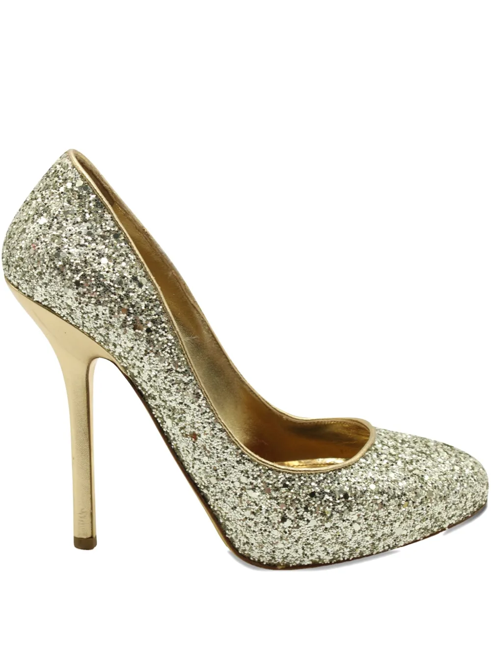 Pre-owned Miu Miu 120mm Glitter-embellished Heeled Pumps In Gold