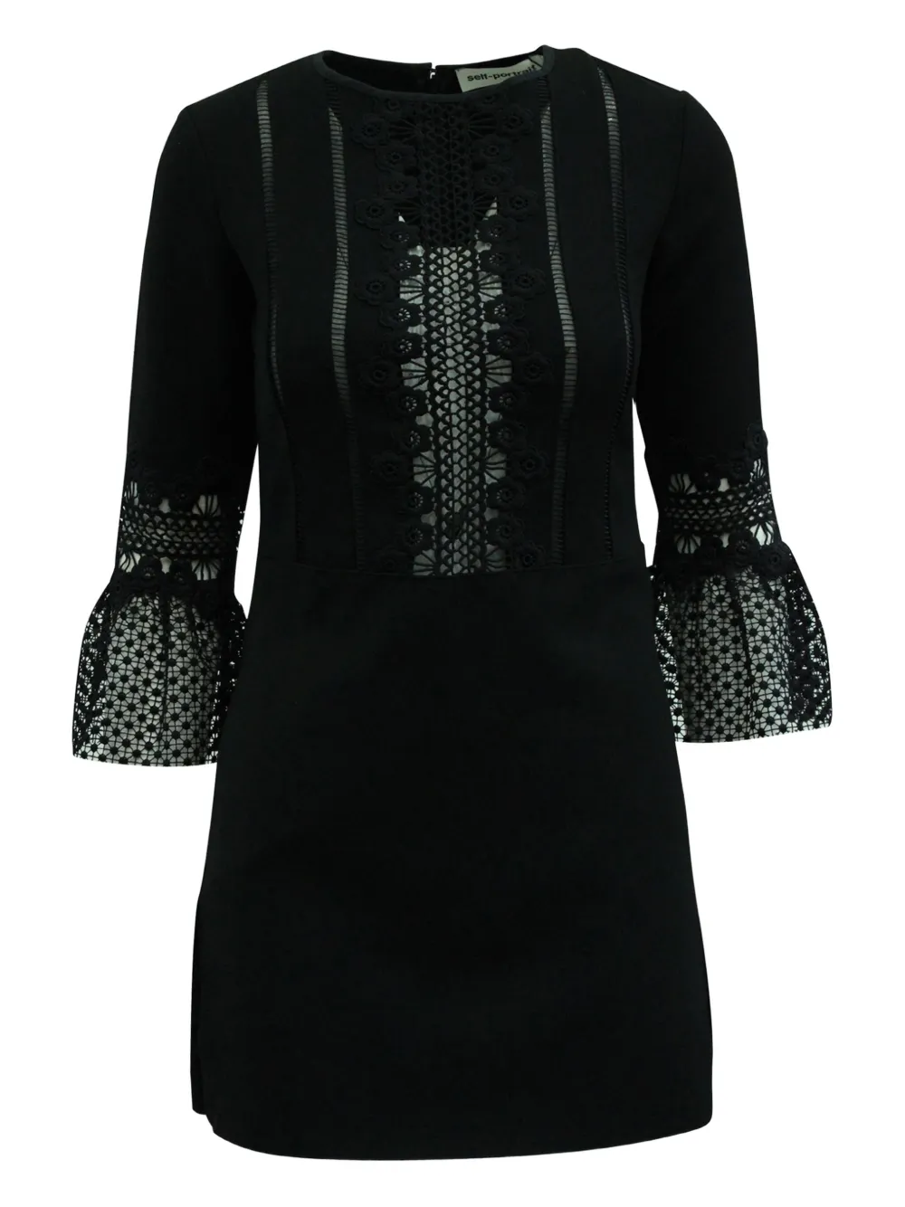 Self-Portrait lace-insert bell-sleeve mini dress | Black | Image 1