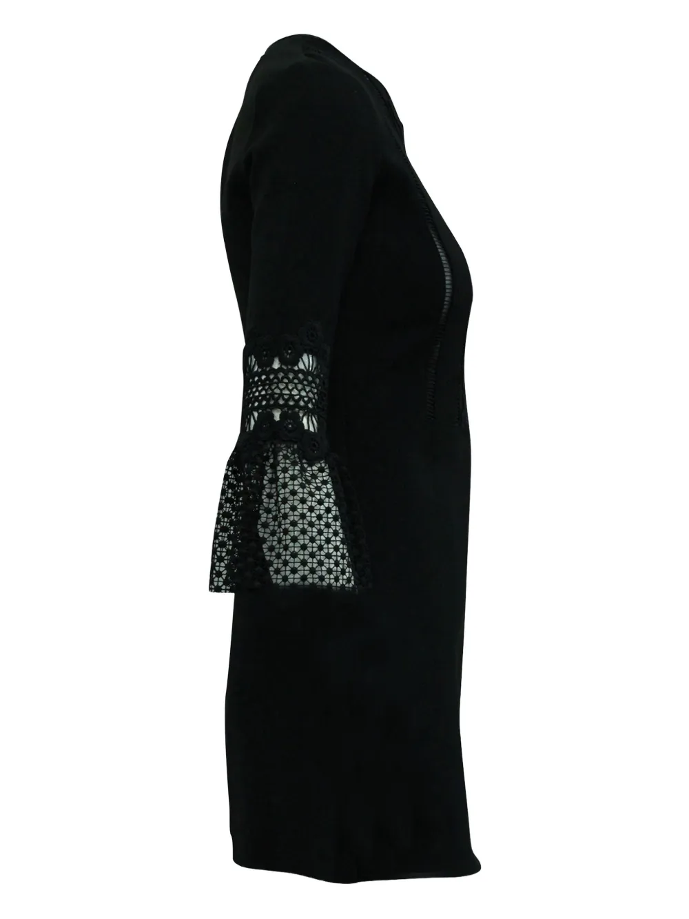 Pre-owned Self-portrait Lace-insert Bell-sleeve Mini Dress In Black