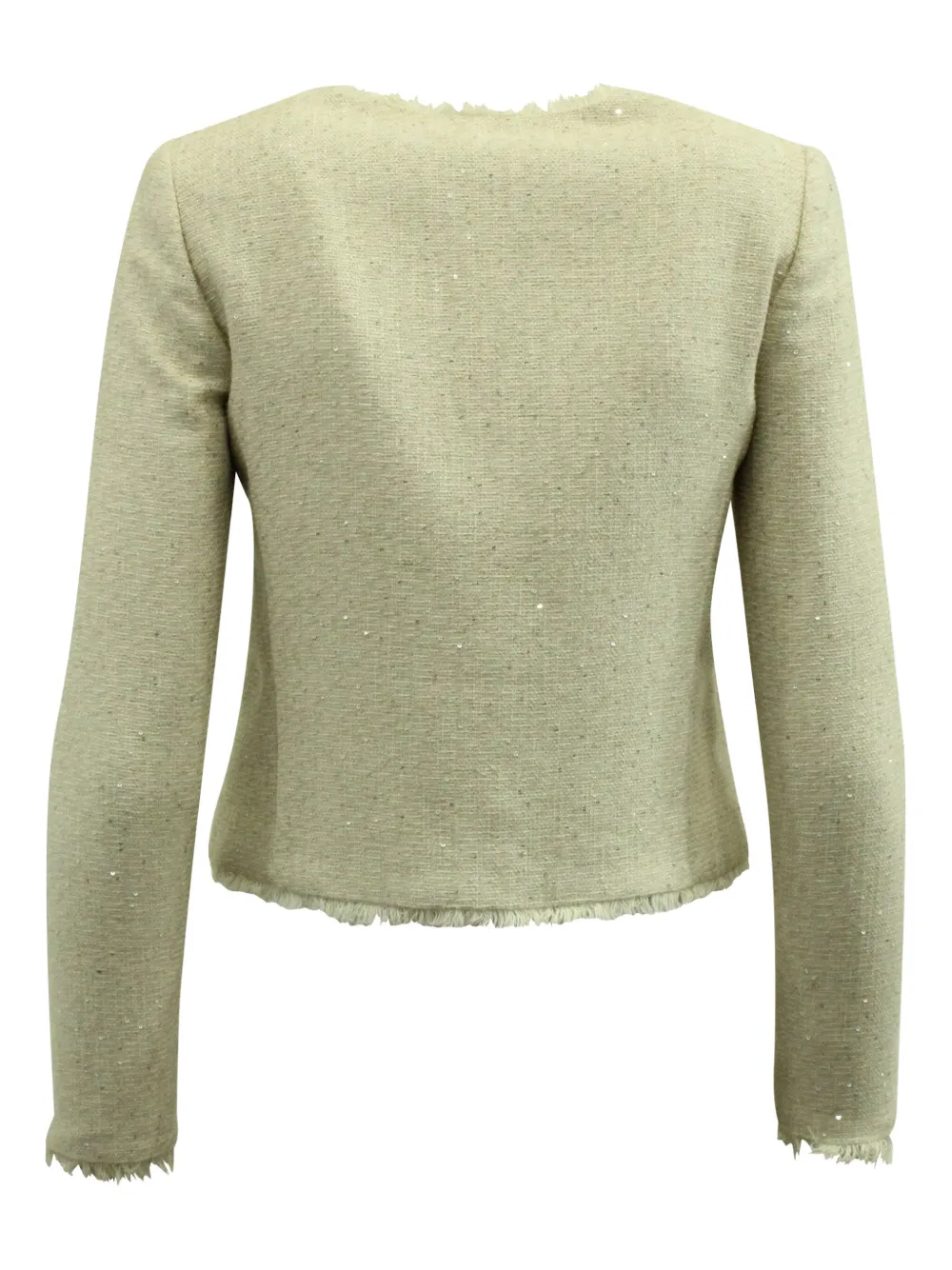 Pre-owned Alice And Olivia Tweed Frayed-trim Jacket In White
