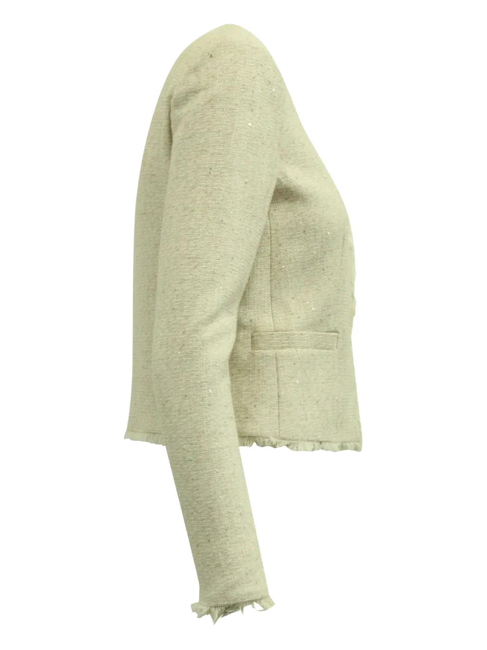 Pre-owned Alice And Olivia Tweed Frayed-trim Jacket In White