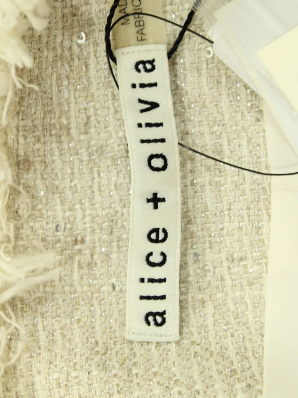 Pre-owned Alice And Olivia Tweed Frayed-trim Jacket In White