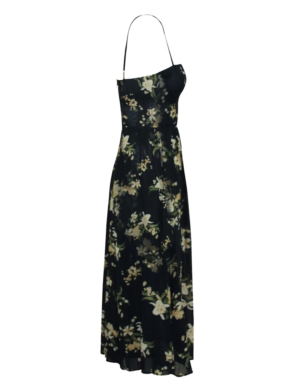 Pre-owned Reformation Kourtney Floral-print Smocked Midi Dress In Black