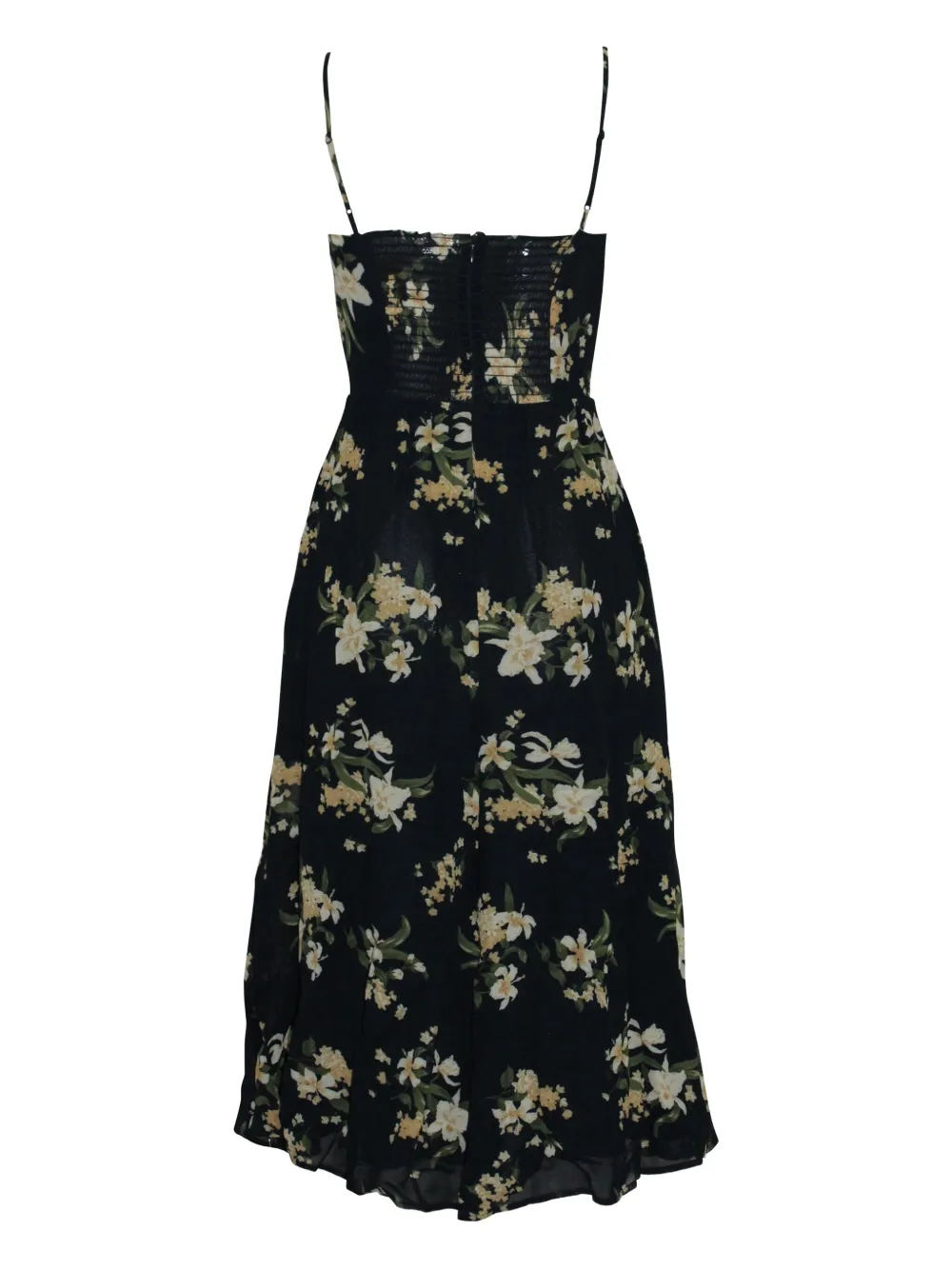 Reformation Kourtney floral-print smocked midi dress - Zwart
