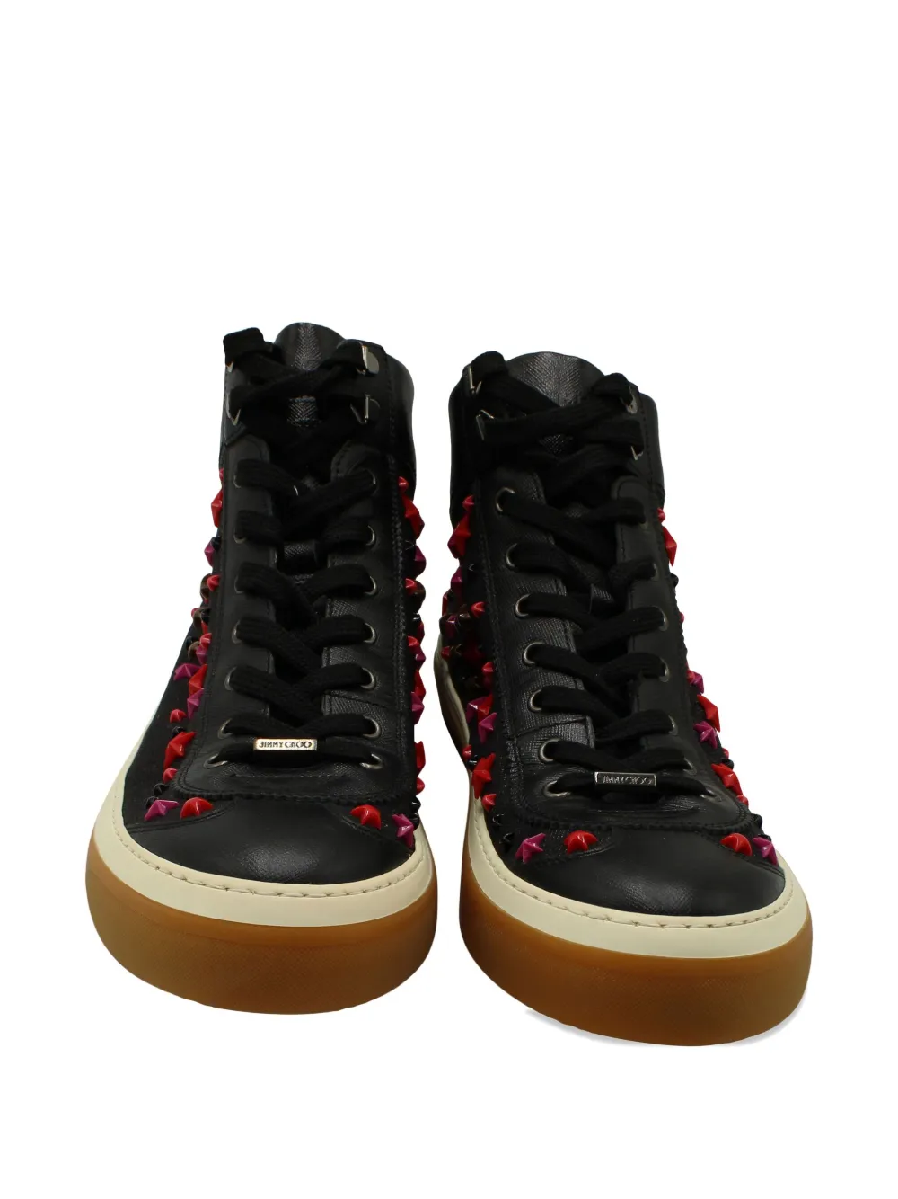 Pre-owned Jimmy Choo Star-embellished High Top Sneakers In Black
