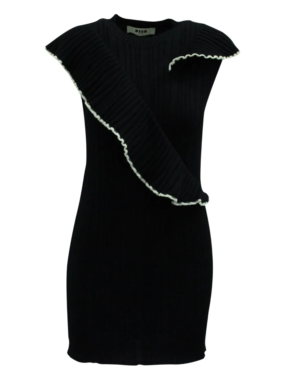 Pre-owned Msgm Frilled Knit Mini Dress In Black