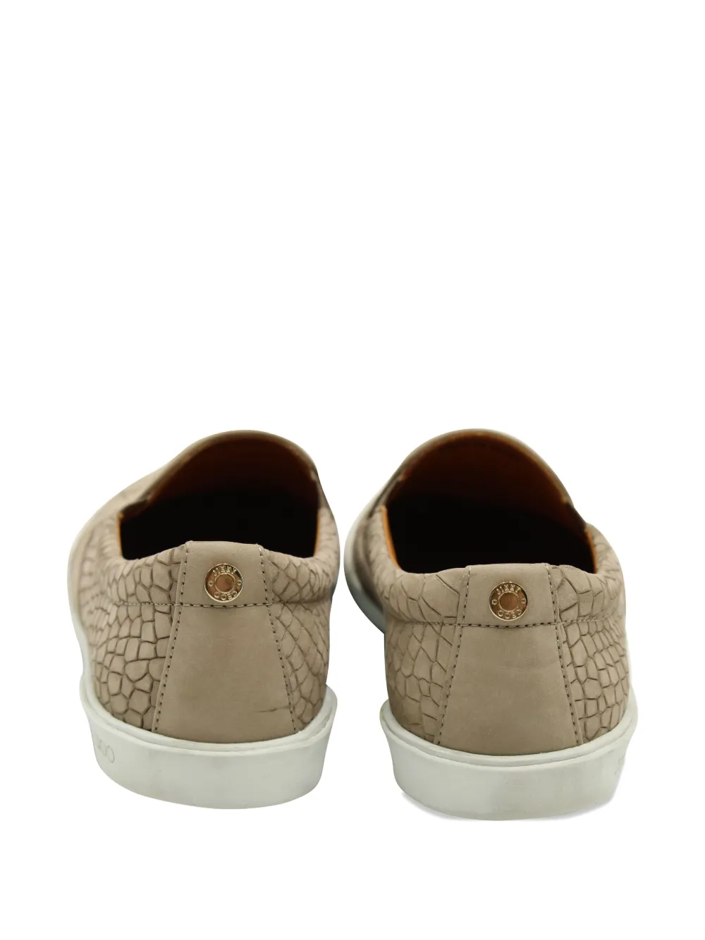 Jimmy Choo Pre-Owned crocodile-embossed slip-on sneakers - Beige