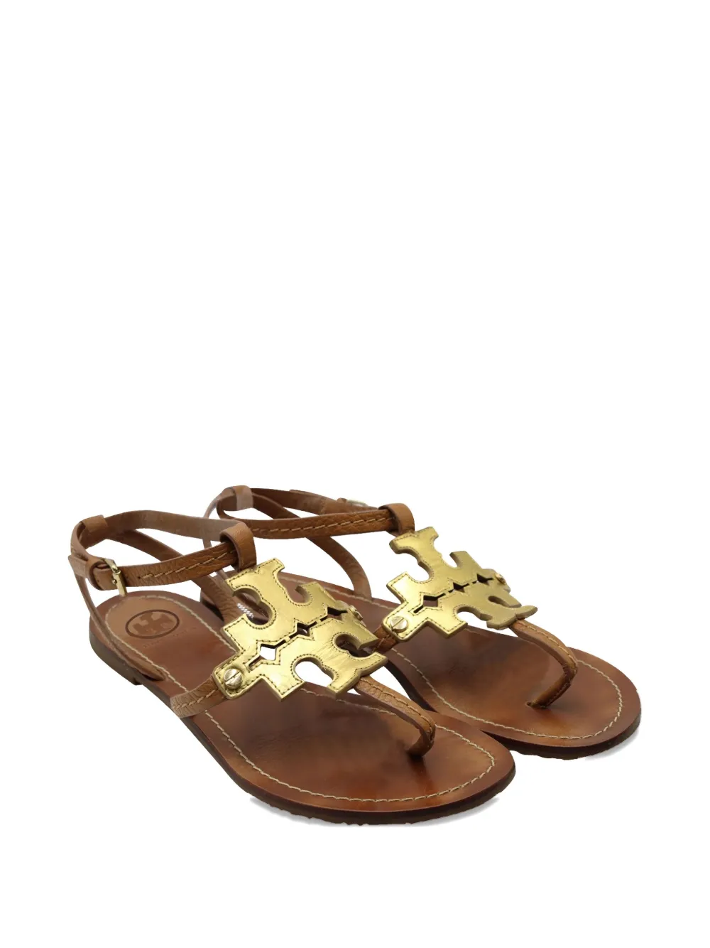 Tory Burch logo-detail leather flat sandals - Bruin