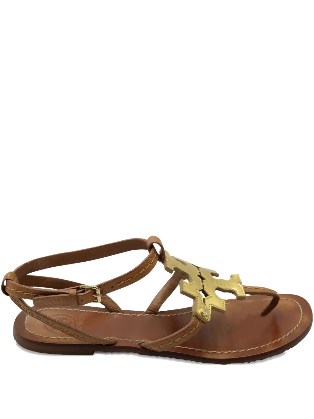 Tory Burch logo-detail leather flat sandals | Brown | Image 1