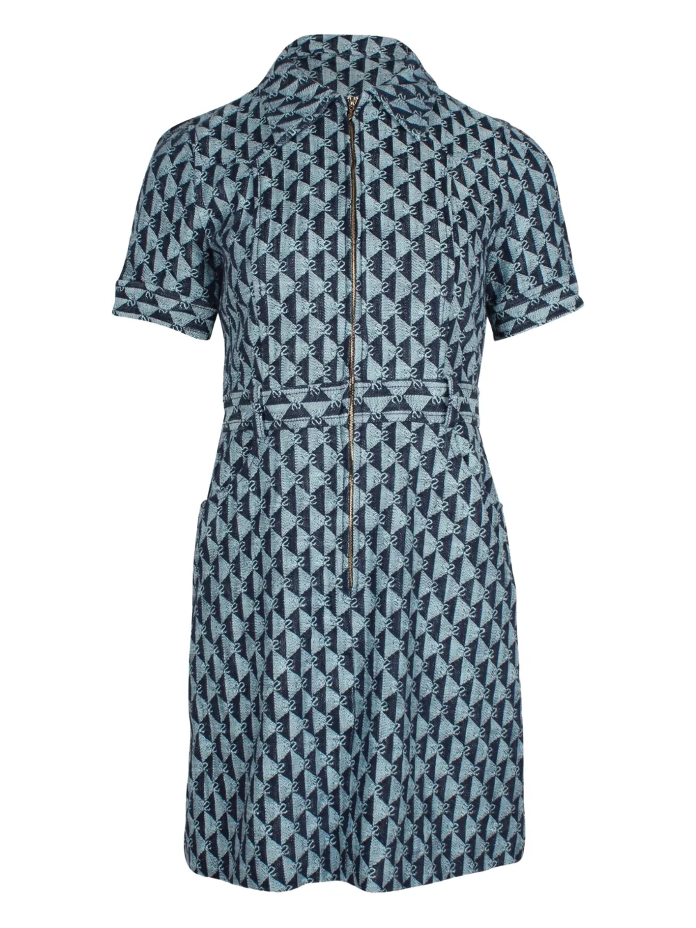 SANDRO monogram-print short-sleeve dress - Blue