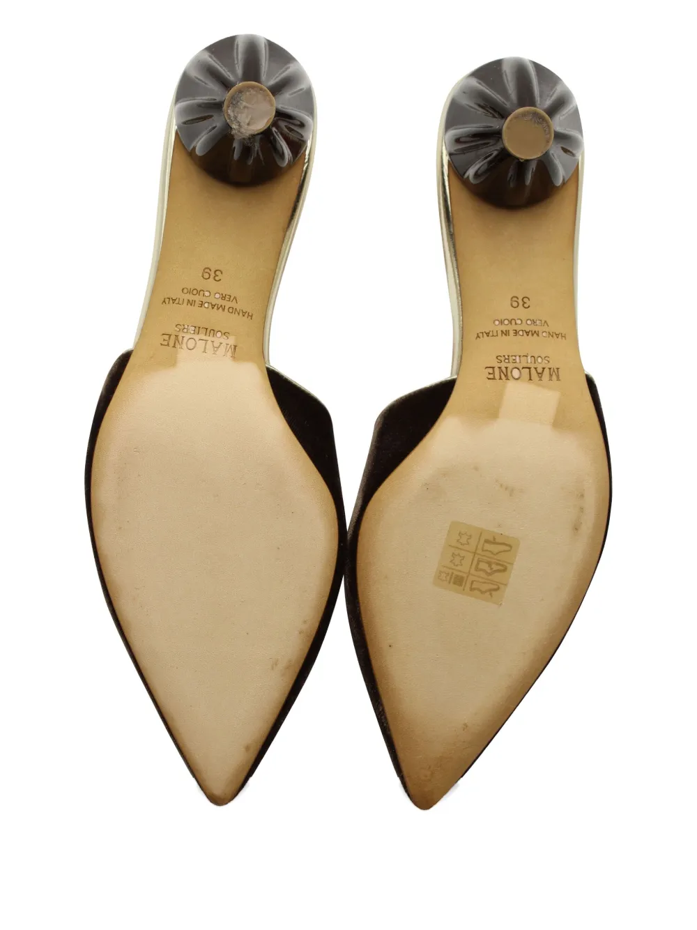 Pre-owned Malone Souliers Marianne Pointed-toe Heeled Mules In Brown