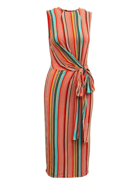 alice + olivia striped-pattern waist-tie midi dress
