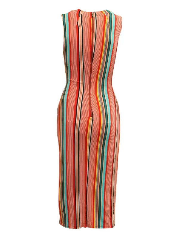 Alice + Olivia Striped Waist-Tie Midi Dress - Orange