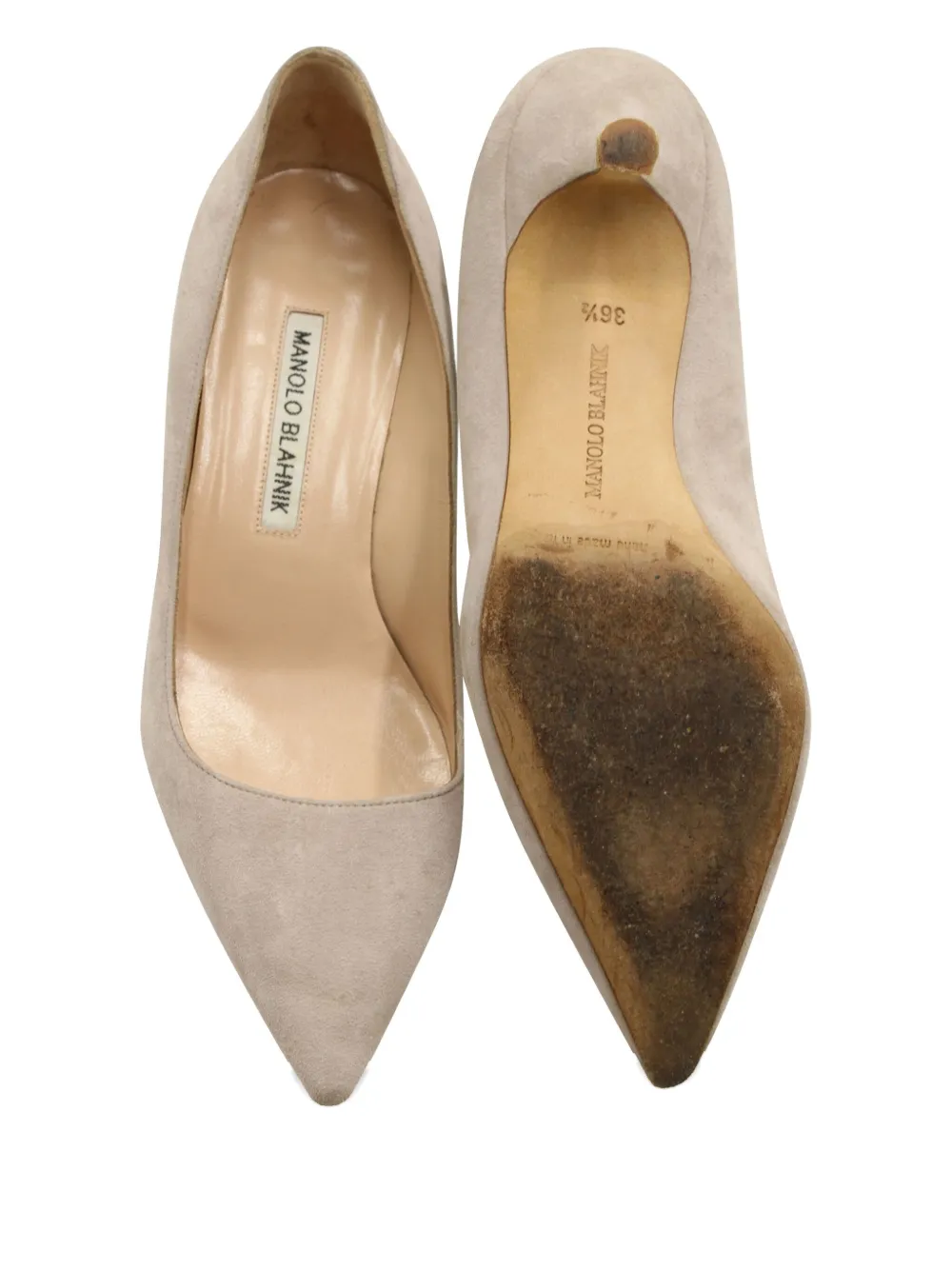 Pre-owned Manolo Blahnik Point-toe Kitten-heel Pumps In Gray