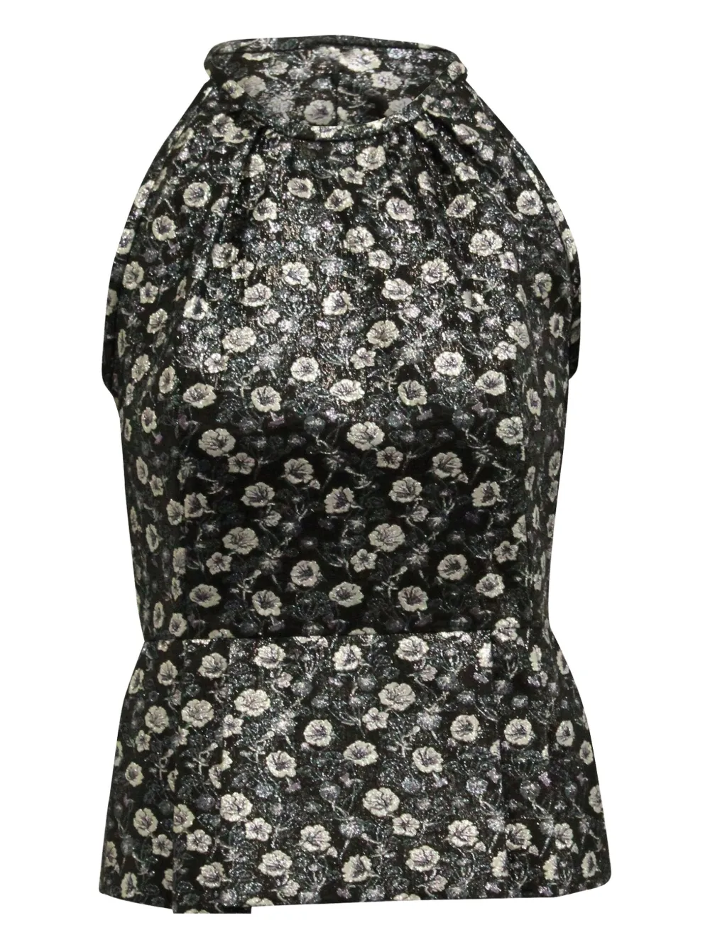 Pre-owned Prada Floral-print Halterneck Blouse In Black