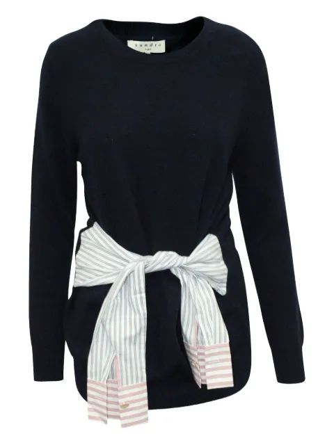 SANDRO Suzanne tie-waist striped-sleeve sweater