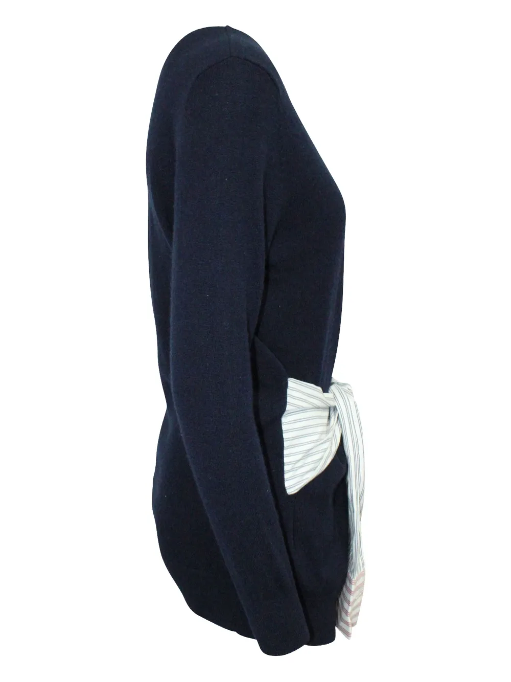 Pre-owned Sandro Suzanne Tie-waist Striped-sleeve Sweater In Blue