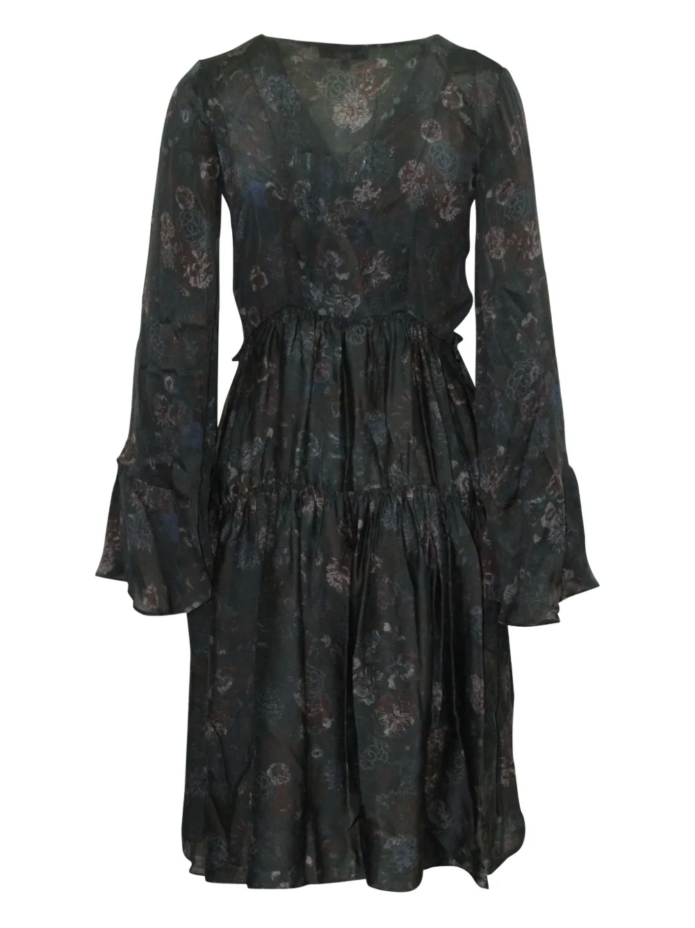 Pre-owned Iro Ciclone Floral-print Tiered Mini Dress In Black