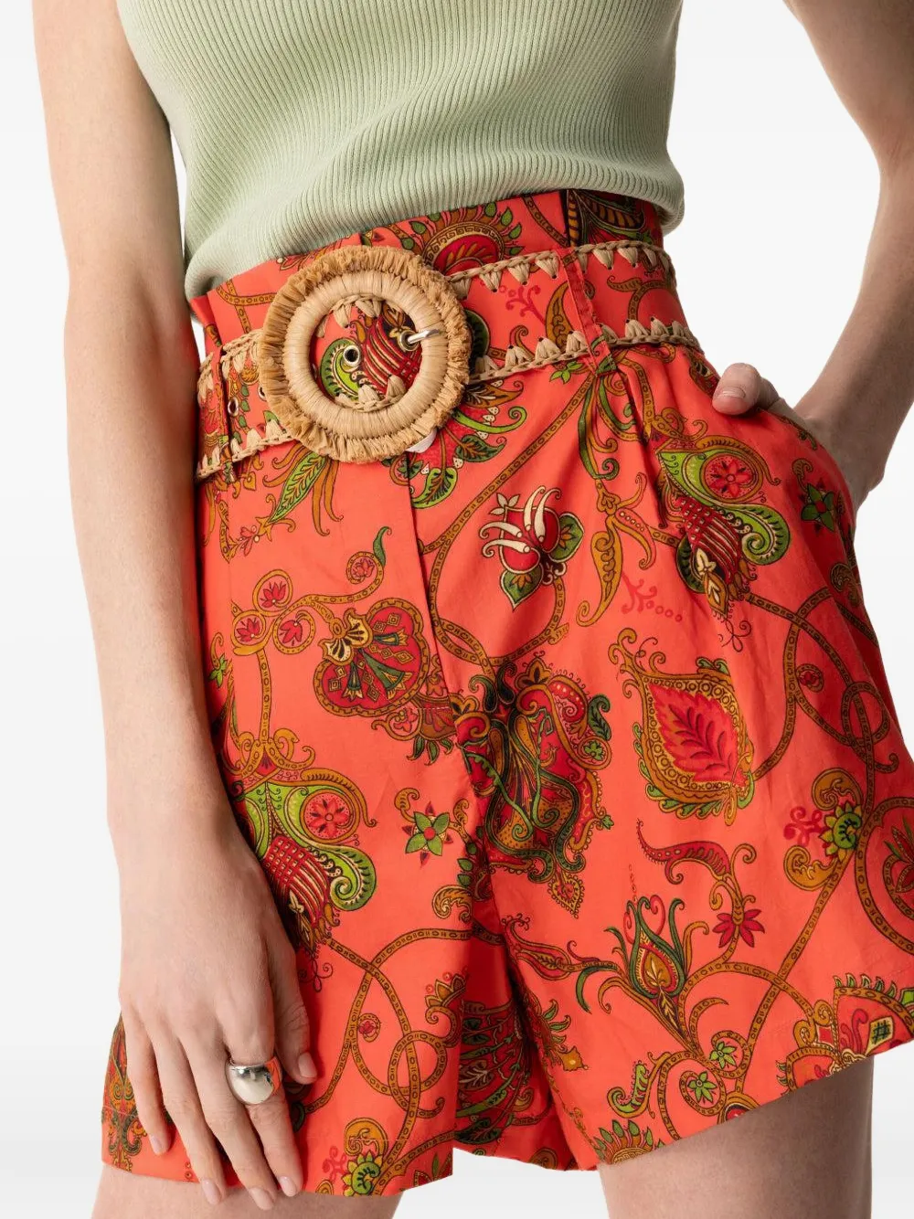 Cara Palmer shorts met paisley-print en ceintuur Oranje