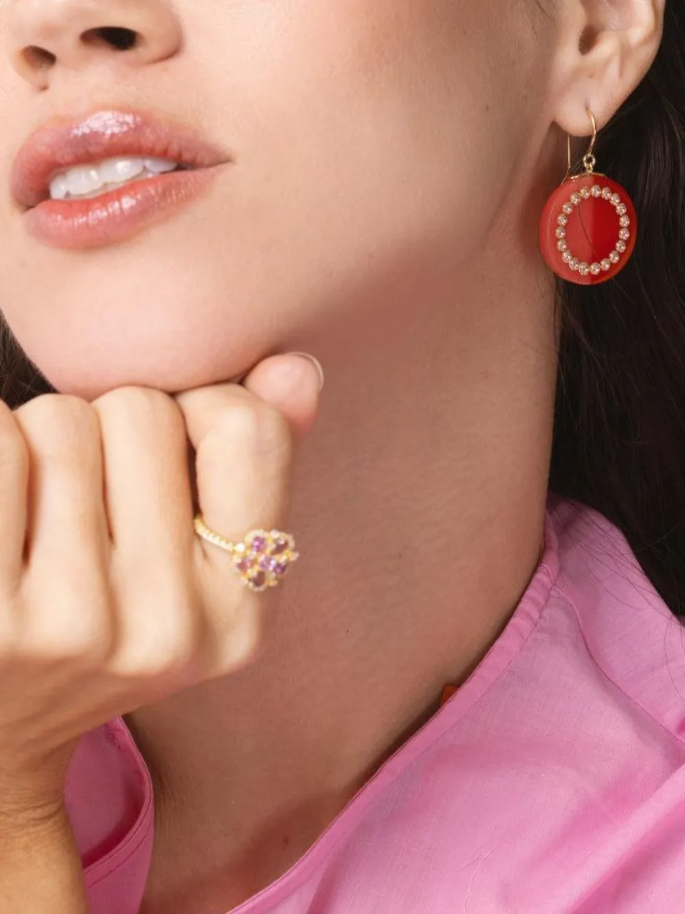 Mark Davis 18k Yellow Gold Sapphire Earrings In Red