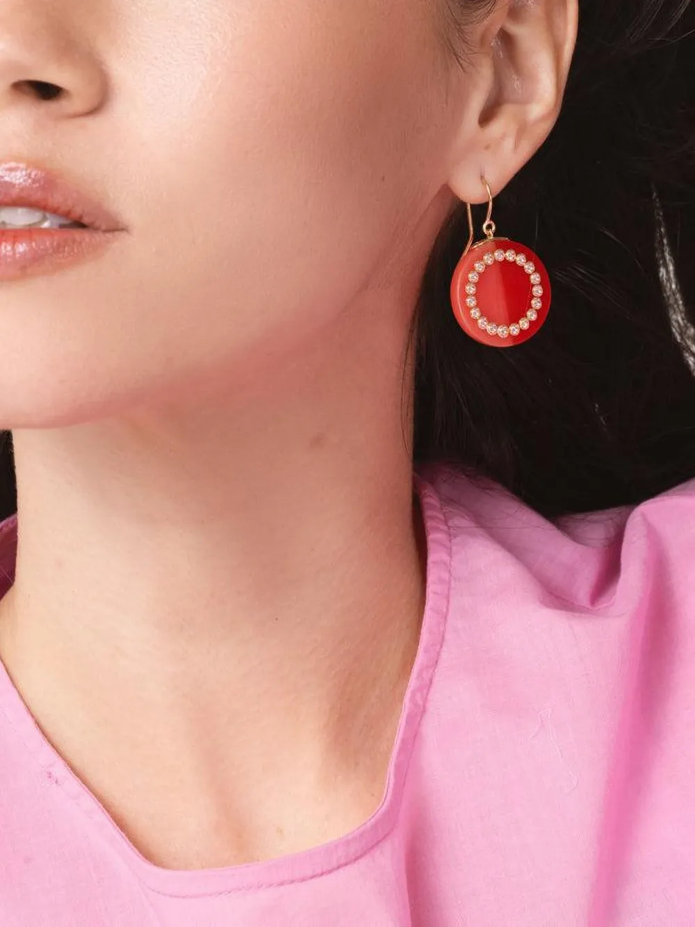 Mark Davis 18k Yellow Gold Sapphire Earrings In Red