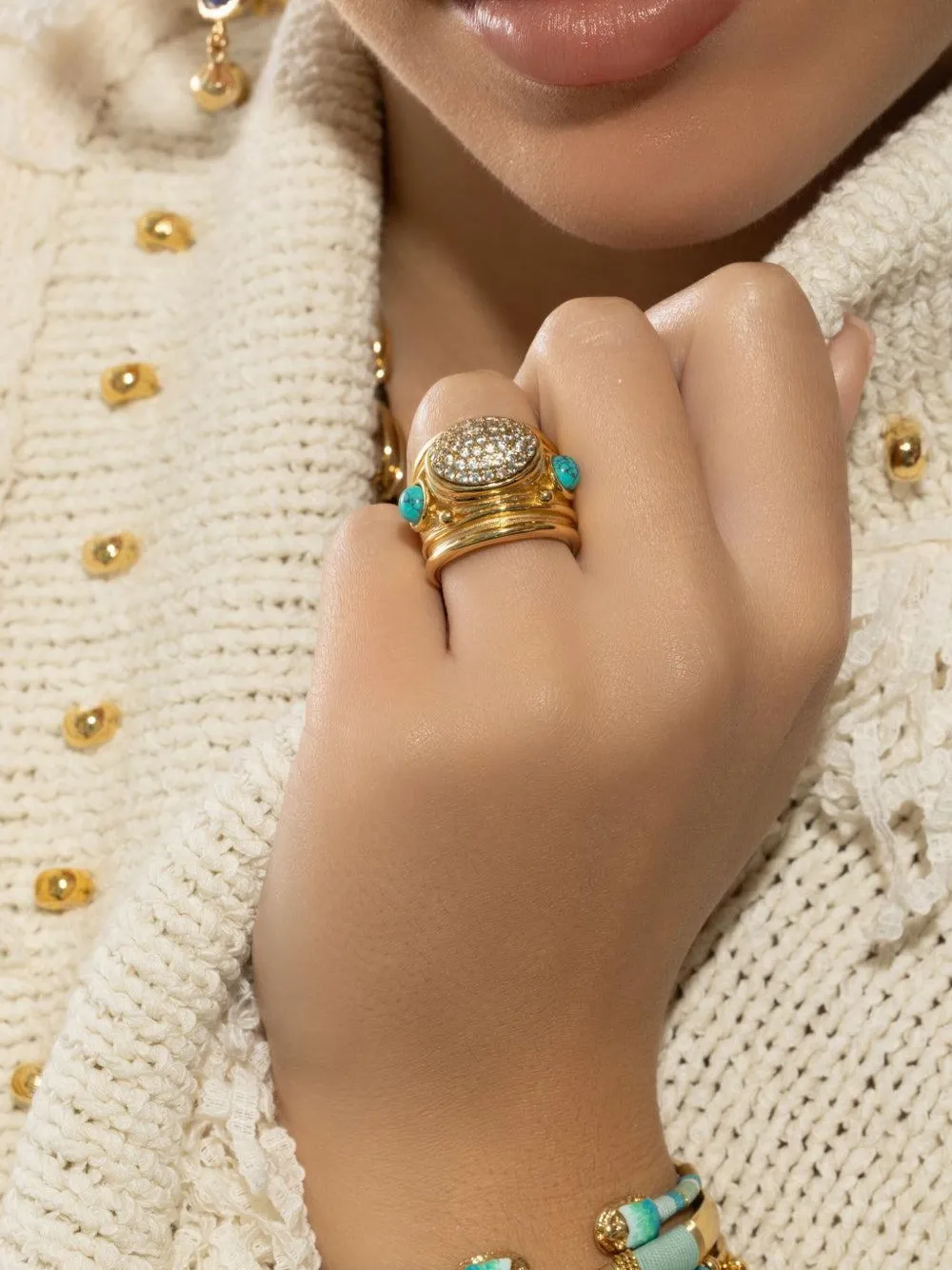  Gas Bijoux Anillo Simone Con Turquesa - Blanco 