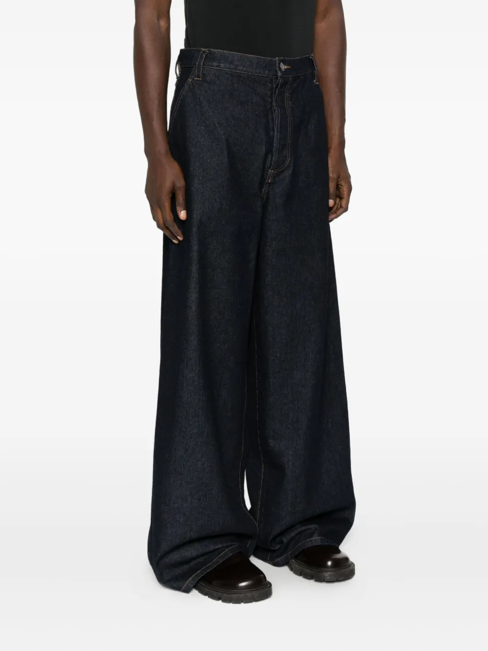 Uma Wang Logo-patch Jeans In Blue