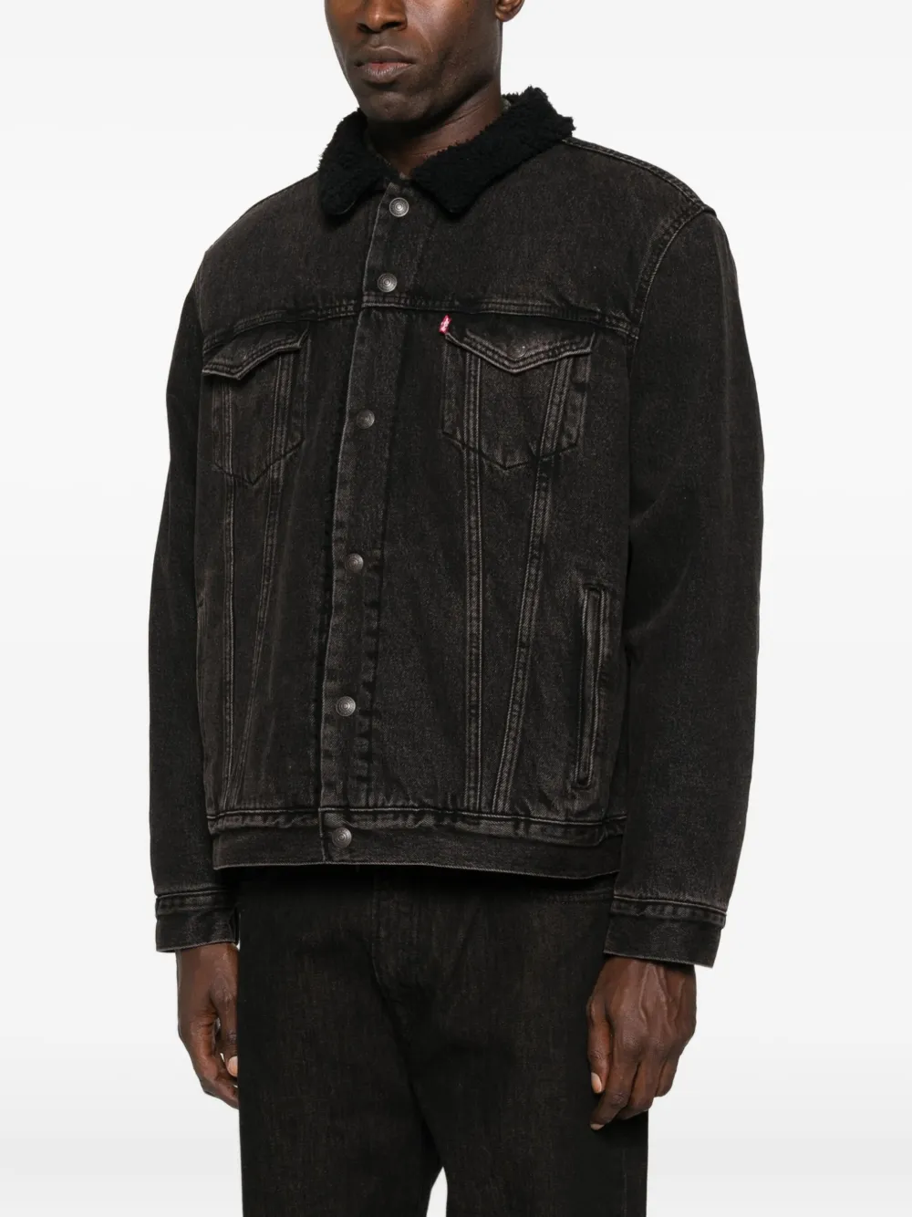 Levi's Sherpa-collar Denim Jacket In Black