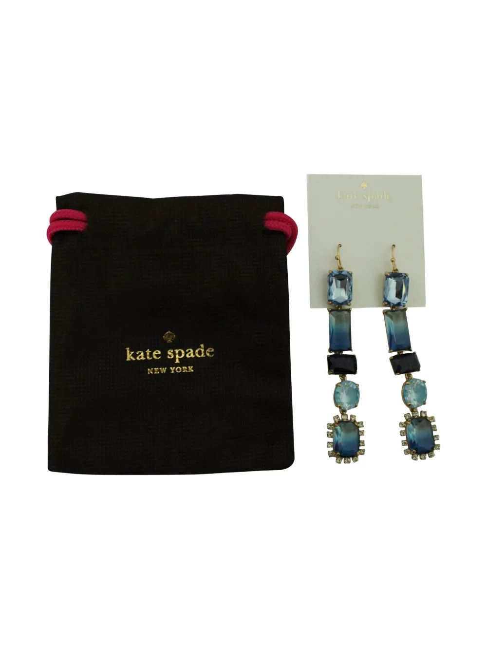 Pre-owned Kate Spade Crystal Linear Drop Earrings In Blue