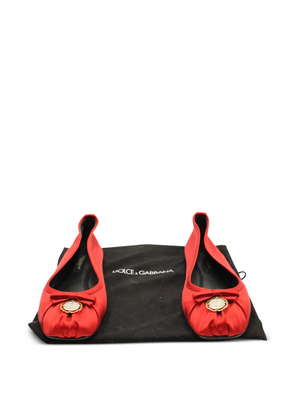 Pre-owned Dolce & Gabbana Satin Charm-embellished Ballet Flats In Red