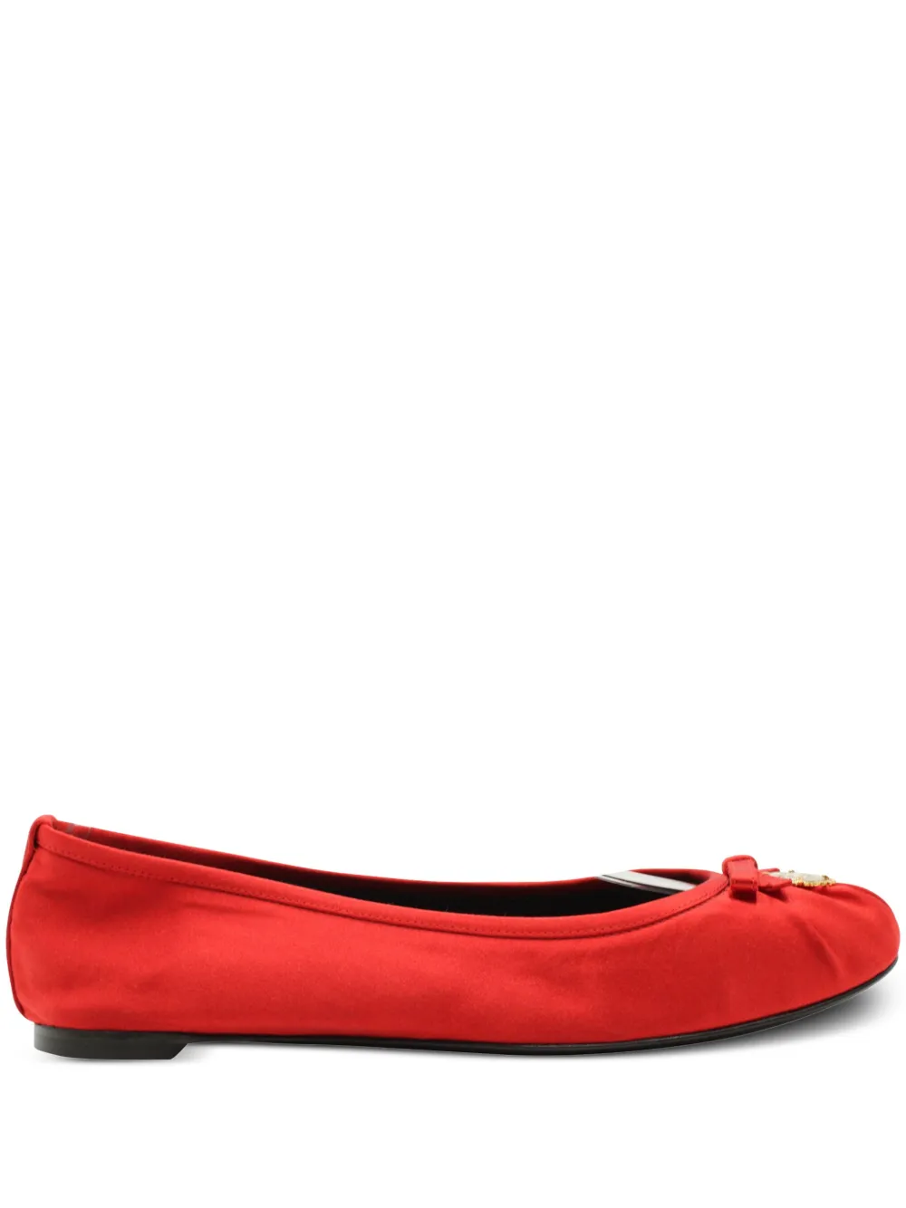 Pre-owned Dolce & Gabbana Satin Charm-embellished Ballet Flats In Red