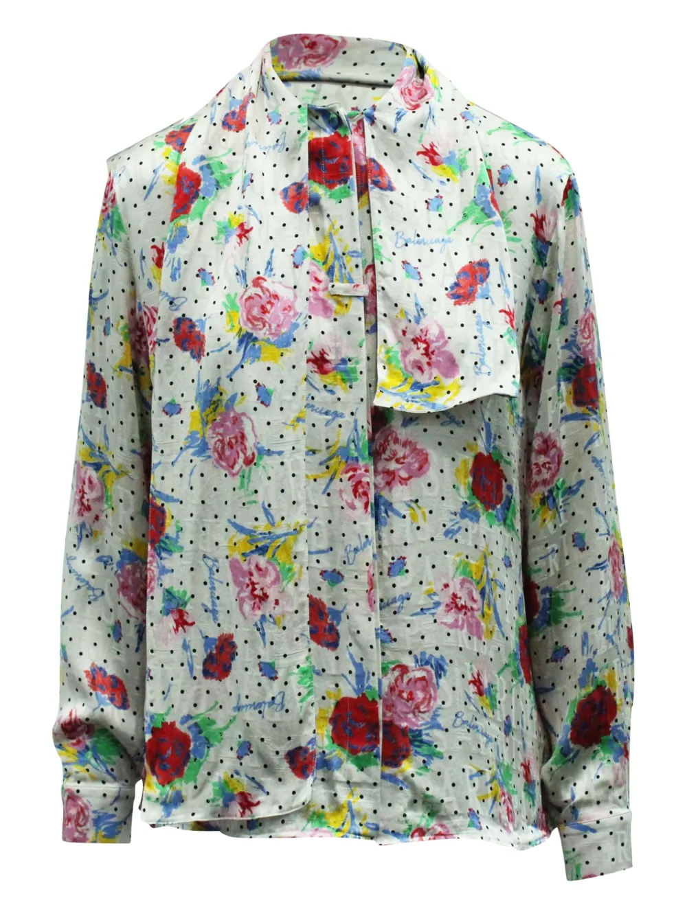 Pre-owned Balenciaga Floral-print Silk Shirt In White