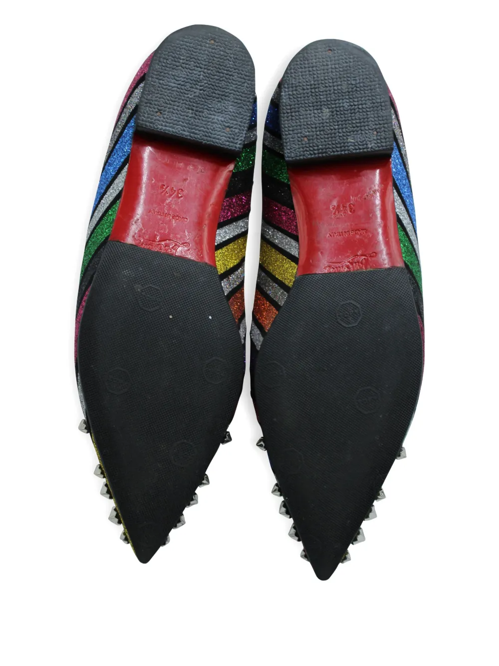 Pre-owned Christian Louboutin Drama Stripe Studded Flats In Pink