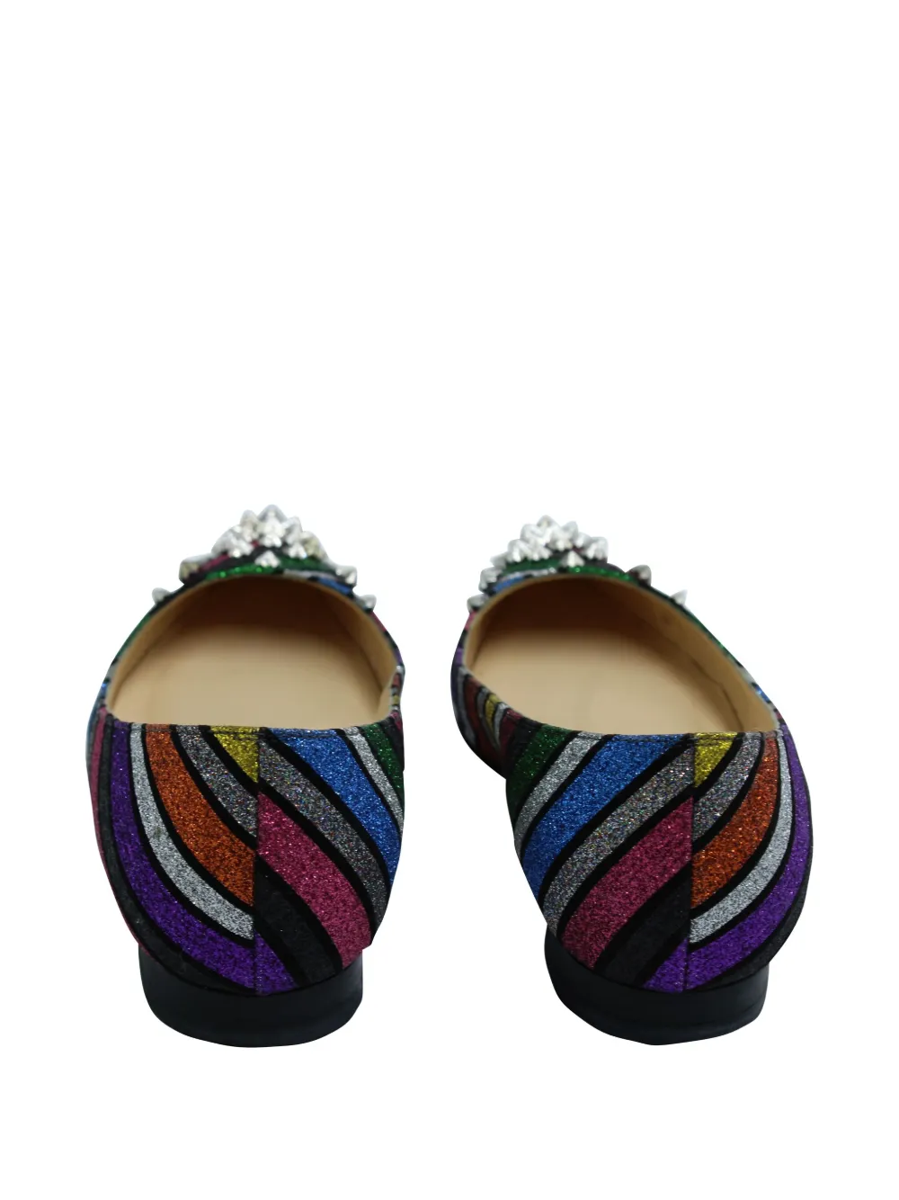 Pre-owned Christian Louboutin Drama Stripe Studded Flats In Pink