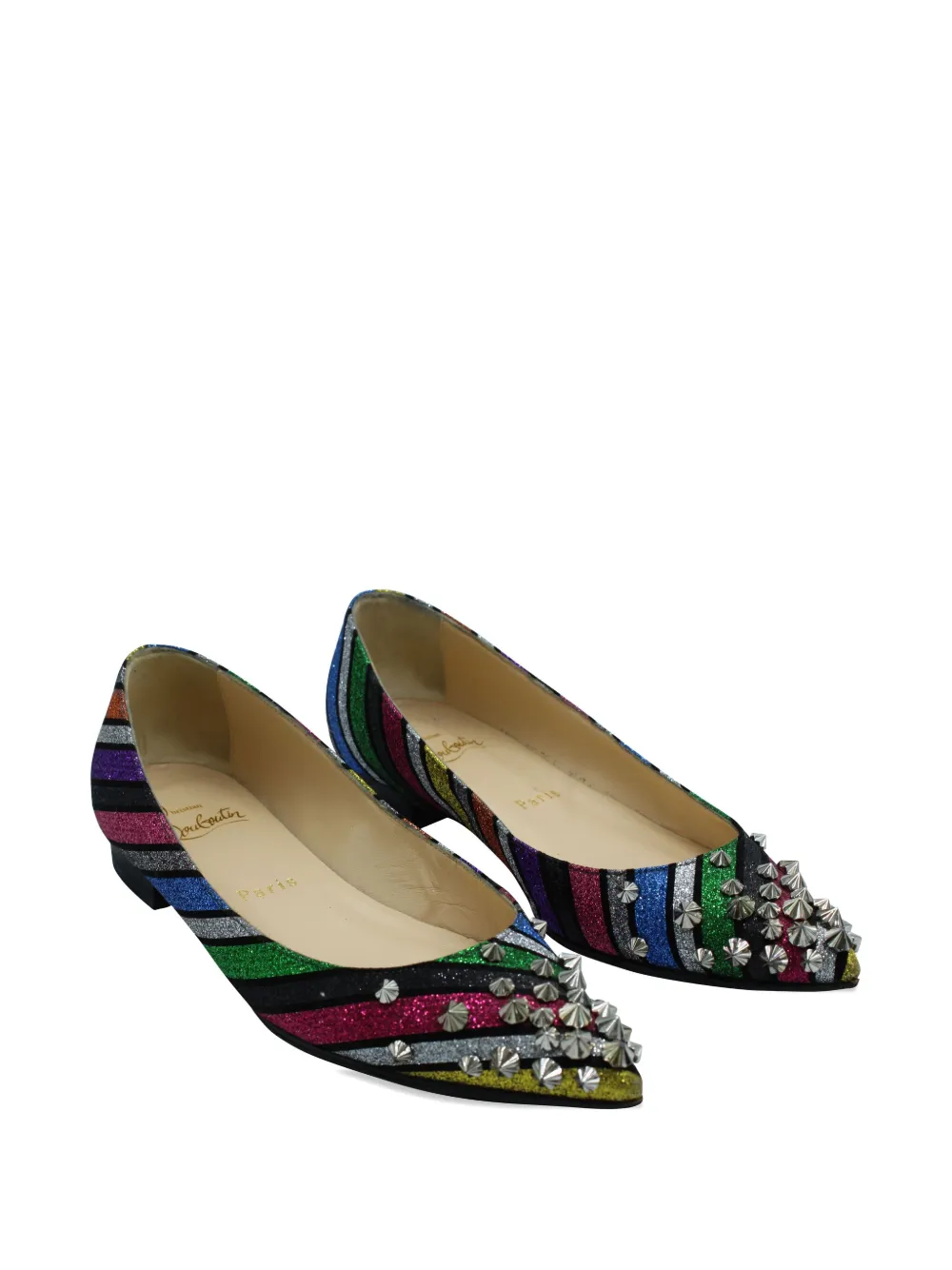 Christian Louboutin Pre-Owned Drama Stripe studded flats - Roze
