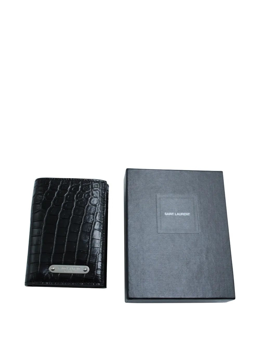 Pre-owned Saint Laurent Crocodile-embossed Leather Wallet In Black