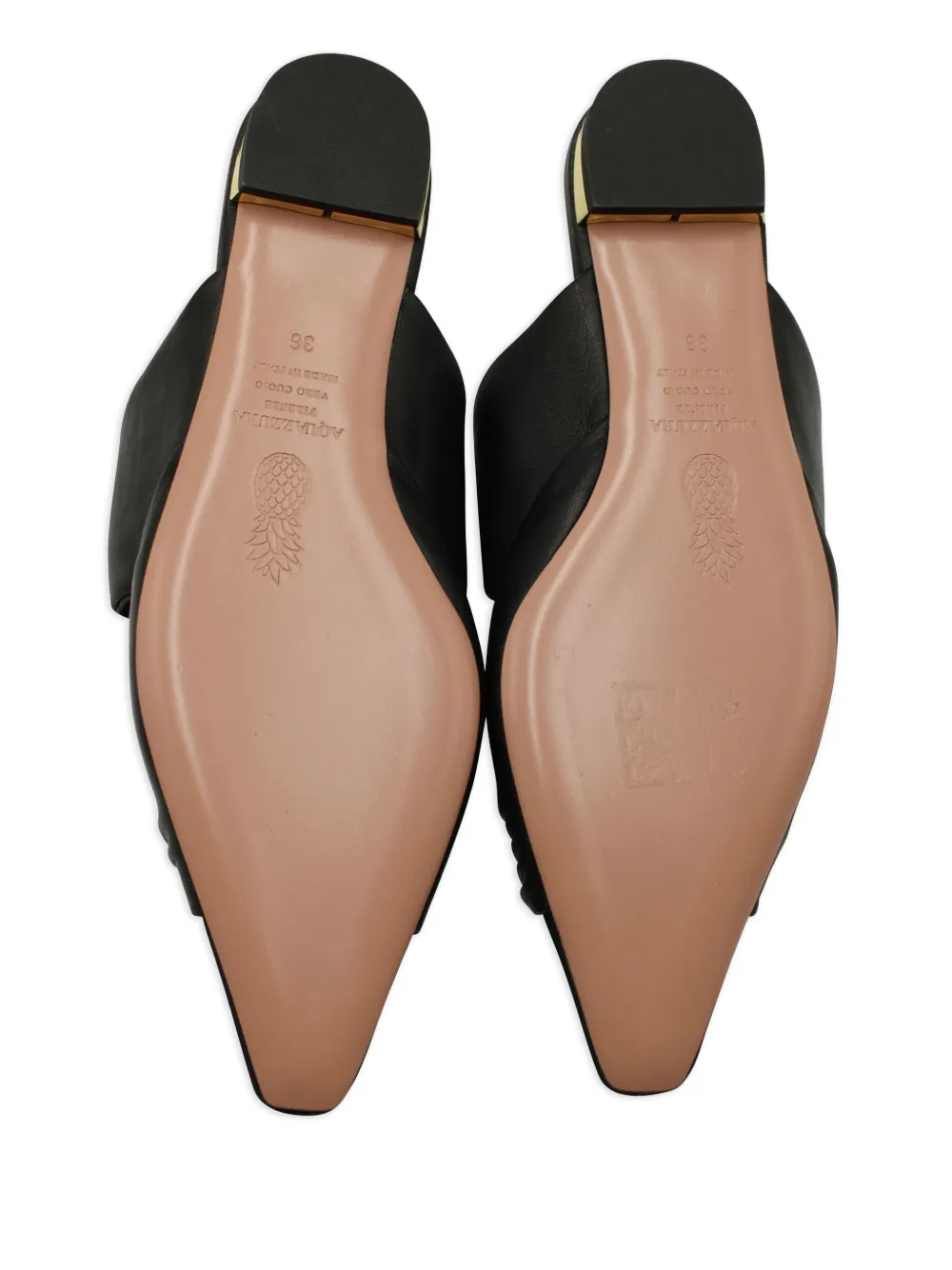 Pre-owned Aquazzura Twist Flat Mules In Black