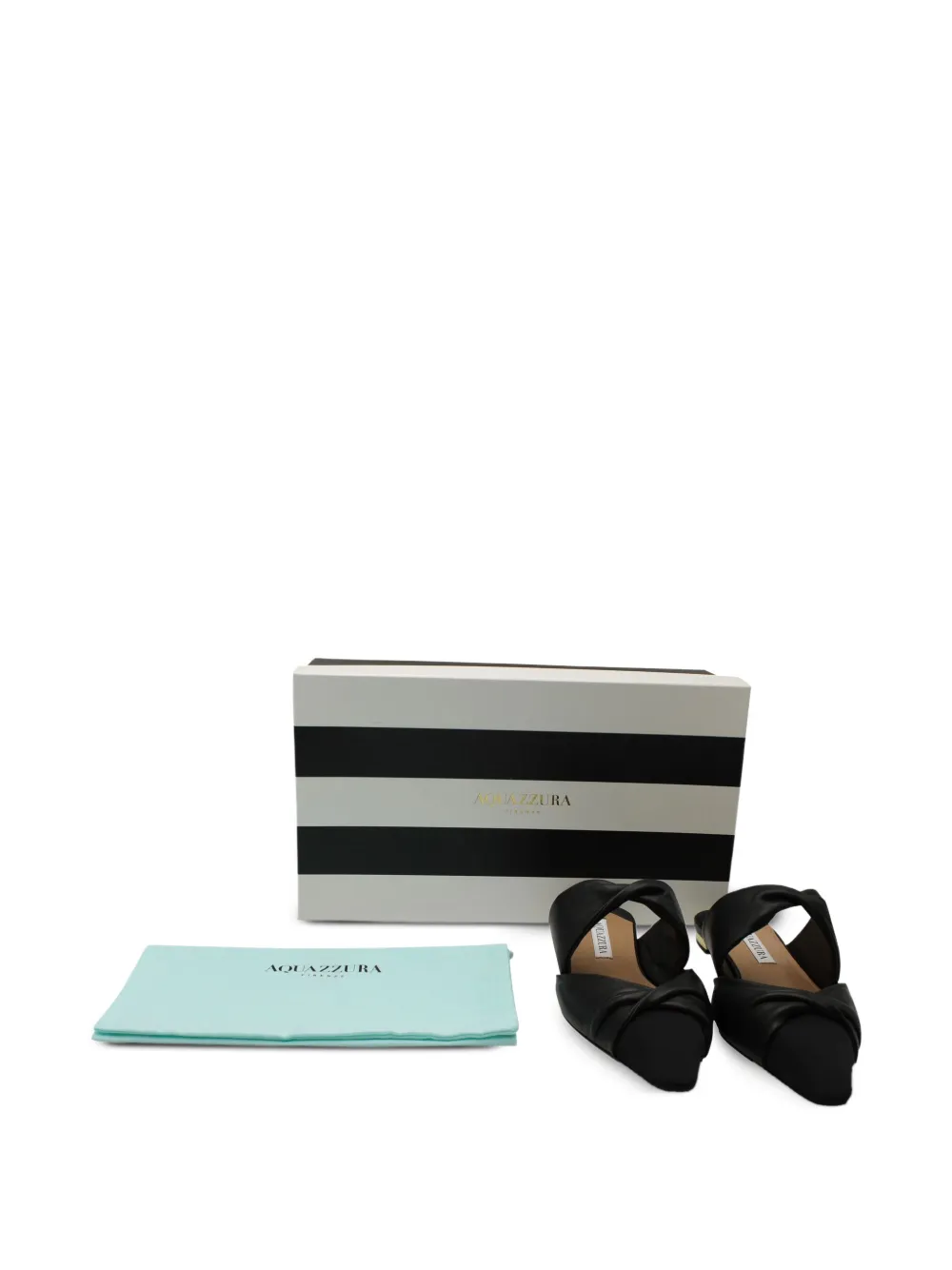 Pre-owned Aquazzura Twist Flat Mules In Black