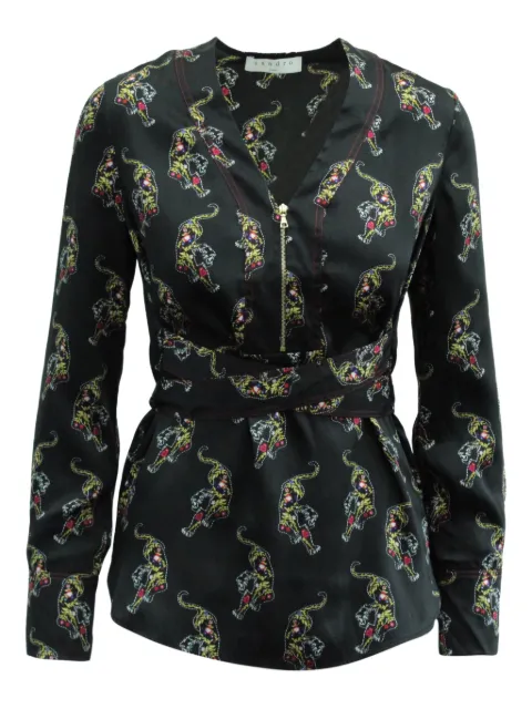 SANDRO Aya tiger-print half-zip blouse