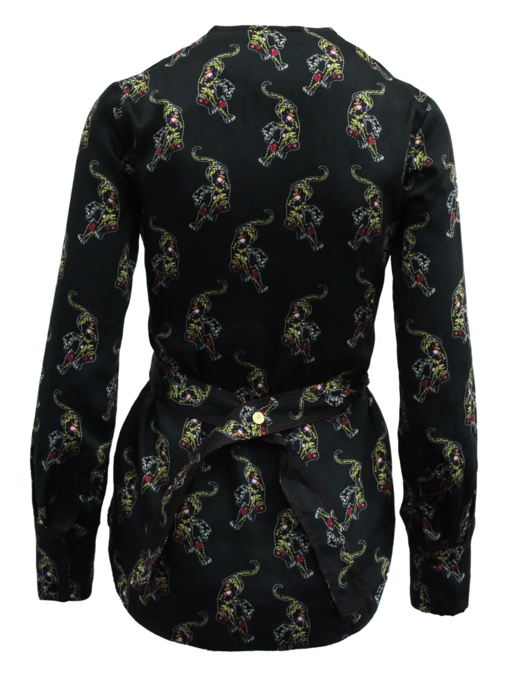 Pre-owned Sandro Aya Tiger-print Half-zip Blouse In Black