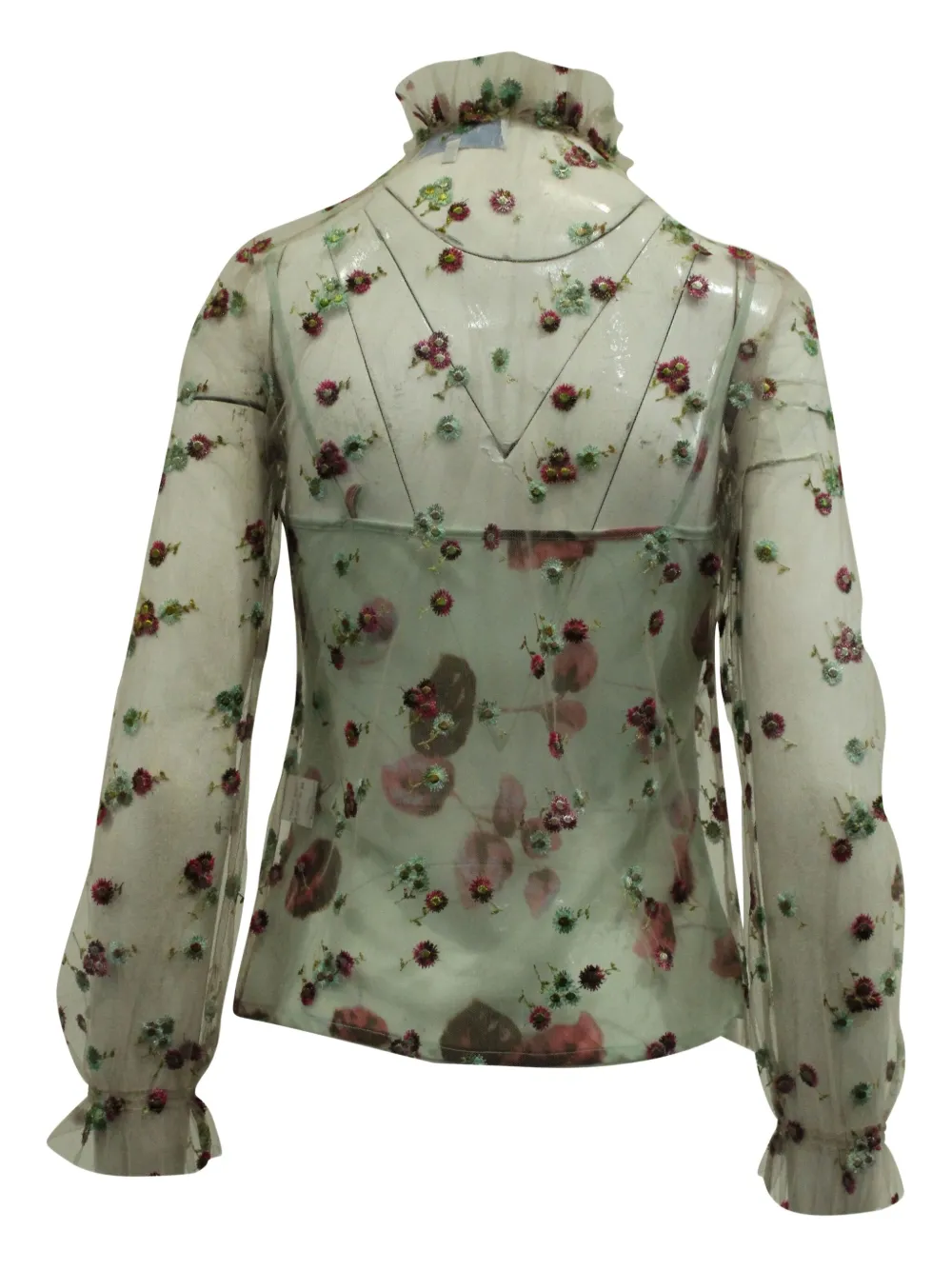 Pre-owned Luisa Beccaria Vintage Floral Embroidered Mesh Blouse In Neutral