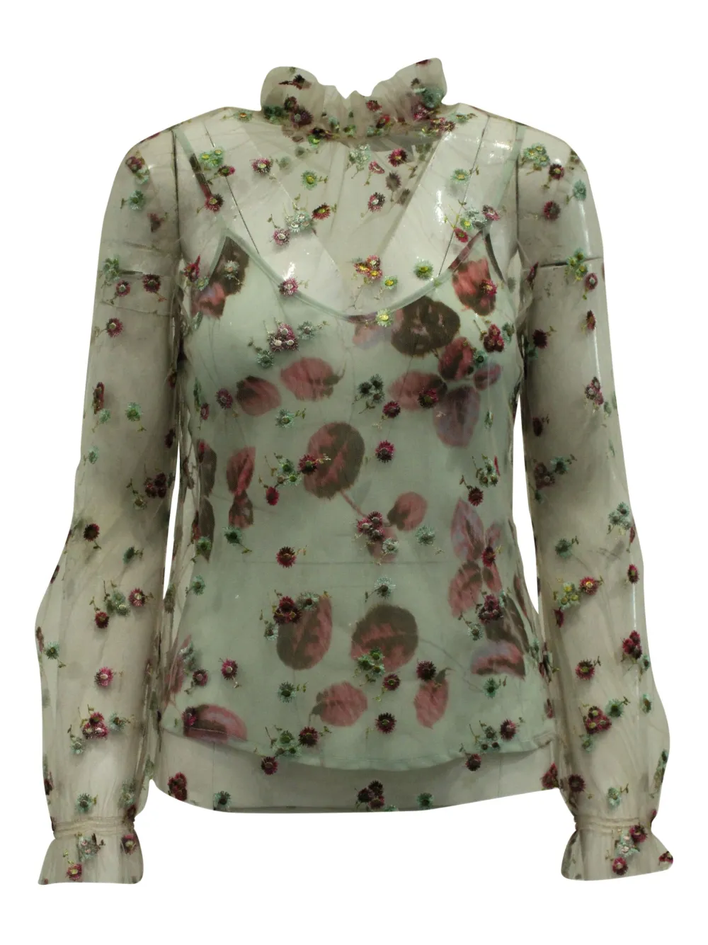Luisa Beccaria Vintage floral embroidered mesh blouse | Neutrals | Image 1