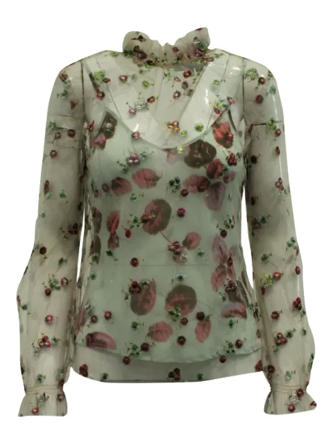 Luisa Beccaria Vintage floral embroidered mesh blouse