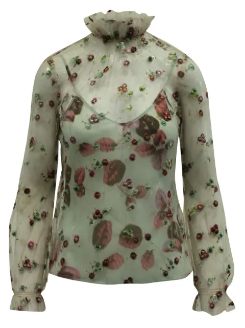 Luisa Beccaria Vintage floral embroidered mesh blouse