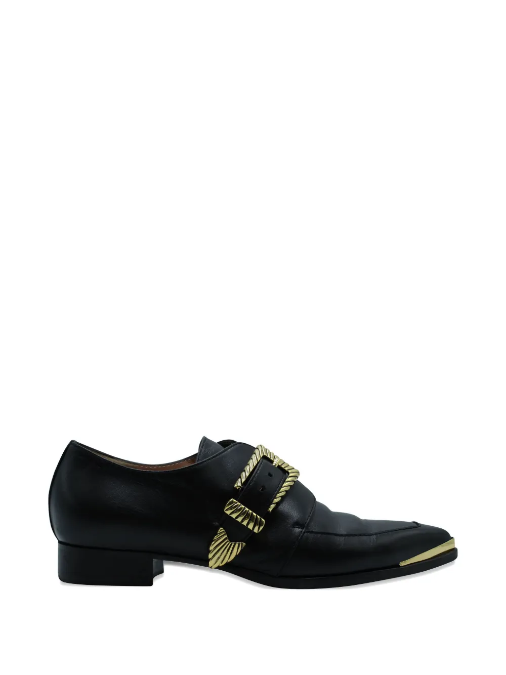 Pre-owned Alberta Ferretti Vintage Pointed-toe Buckle Derby Shoes In Black
